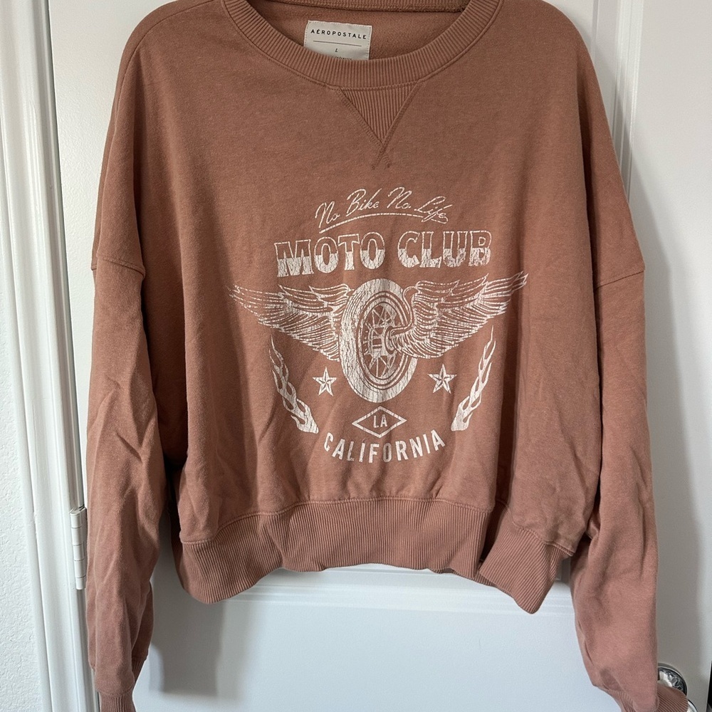 Aeropostale Moto Club Crew Neck Cropped Sweater